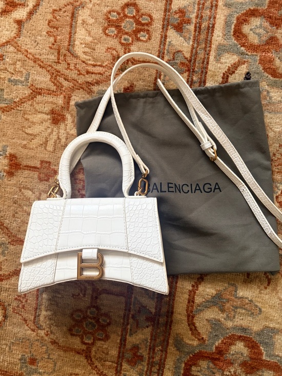 Balenciaga Handbags - Balenciaga White Croc-Embossed Mini Hourglass Top Handle Bag with Gold 'B'